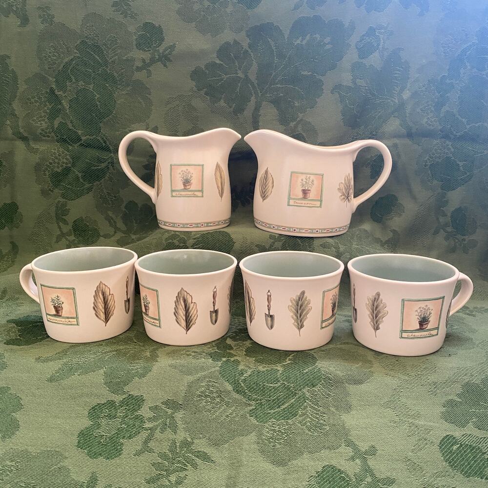 6 Pc Platzgraff Naturewood Flat Coffee Tea Cups + Creamer Pitchers